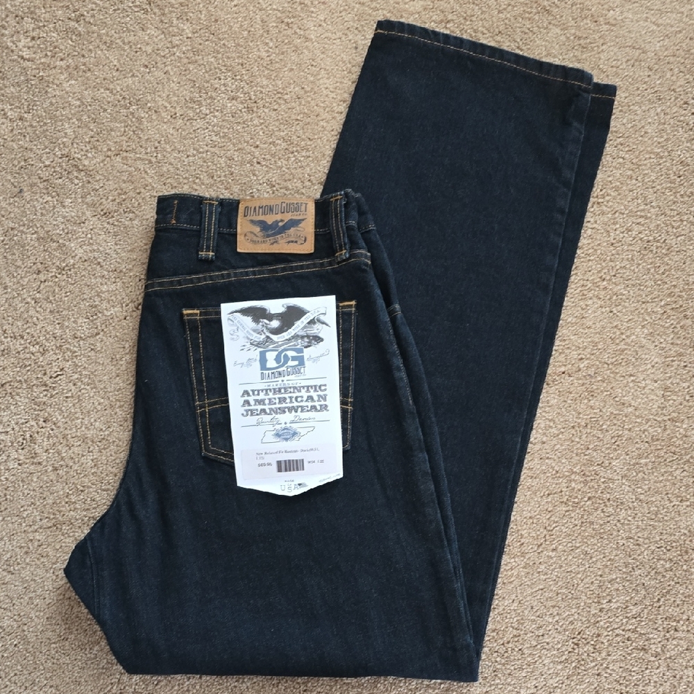 NWT Diamond Gusset dark blue relaxed fit jeans 34x32